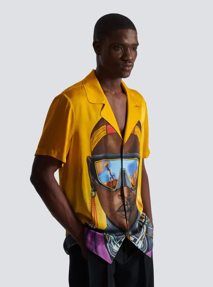 Disney X The Lion King 8211 Satin Pyjama Shirt With Nika Mtwana Print Multicolor Men Balmain Shirts And Polos