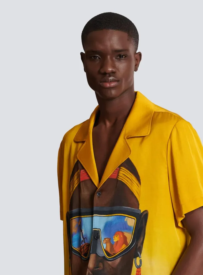 Disney X The Lion King 8211 Satin Pyjama Shirt With Nika Mtwana Print Multicolor Men Balmain Shirts And Polos