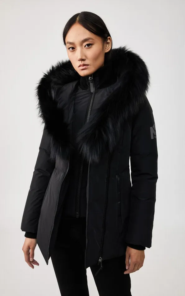 Downs and Jackets Women Mackage ADALI Down Coat With Silver Fox Fur Signature Mackage Collar Black