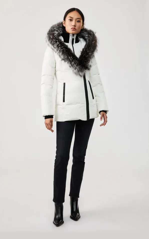 Downs and Jackets Women Mackage ADALI Down Coat With Silver Fox Fur Signature Mackage Collar Black