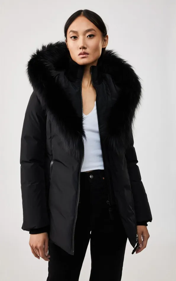 Downs and Jackets Women Mackage ADALI Down Coat With Silver Fox Fur Signature Mackage Collar Black