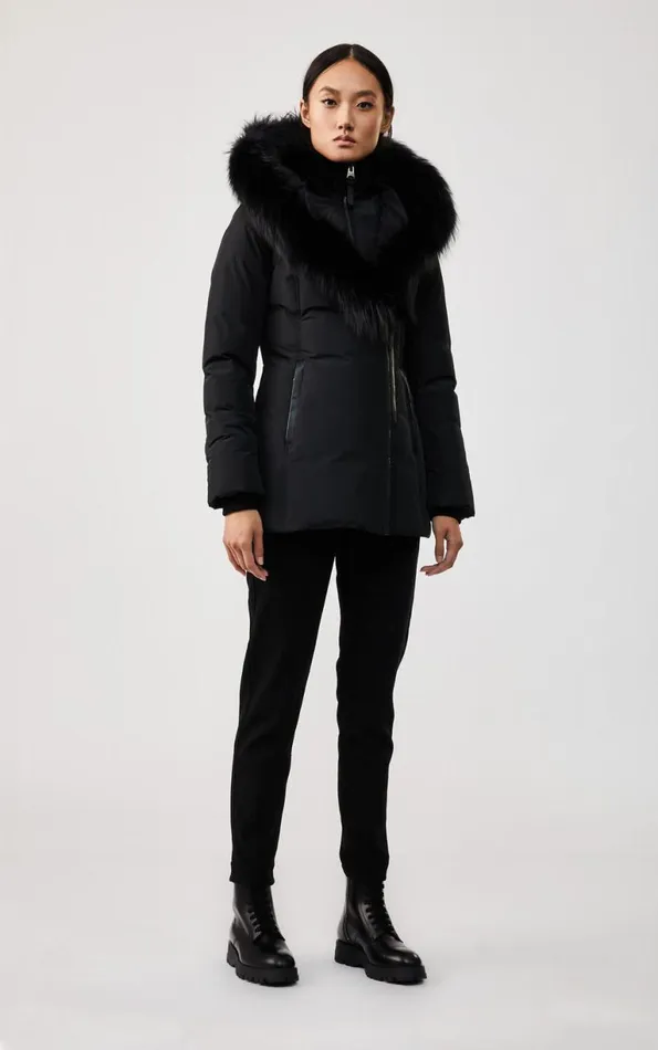 Downs and Jackets Women Mackage ADALI Down Coat With Silver Fox Fur Signature Mackage Collar Black