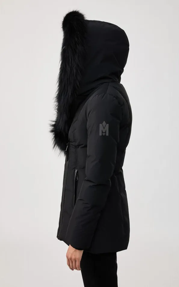 Downs and Jackets Women Mackage ADALI Down Coat With Silver Fox Fur Signature Mackage Collar Black