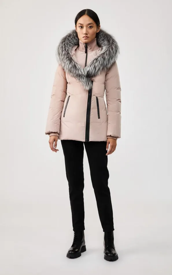 Downs and Jackets Women Mackage ADALI Down Coat With Silver Fox Fur Signature Mackage Collar Black