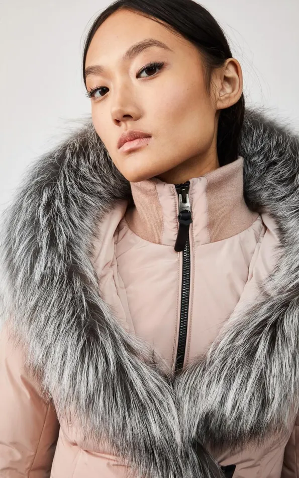 Downs and Jackets Women Mackage ADALI Down Coat With Silver Fox Fur Signature Mackage Collar Black