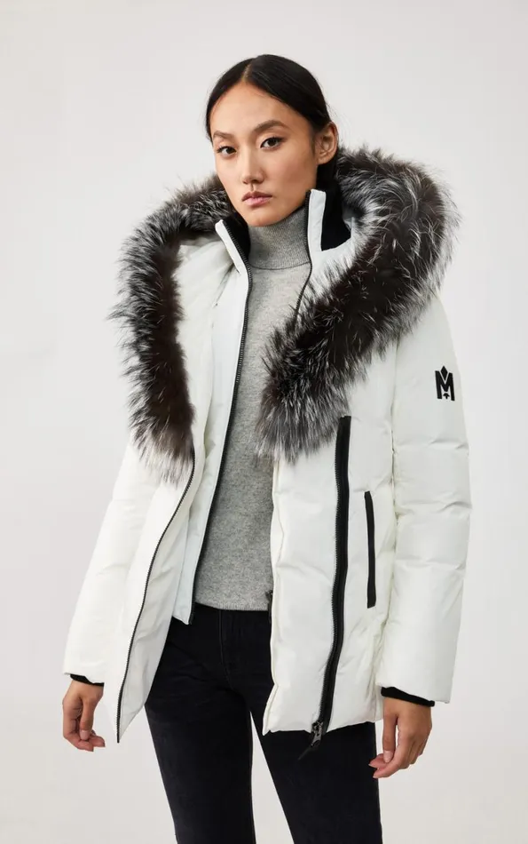 Downs and Jackets Women Mackage ADALI Down Coat With Silver Fox Fur Signature Mackage Collar Black