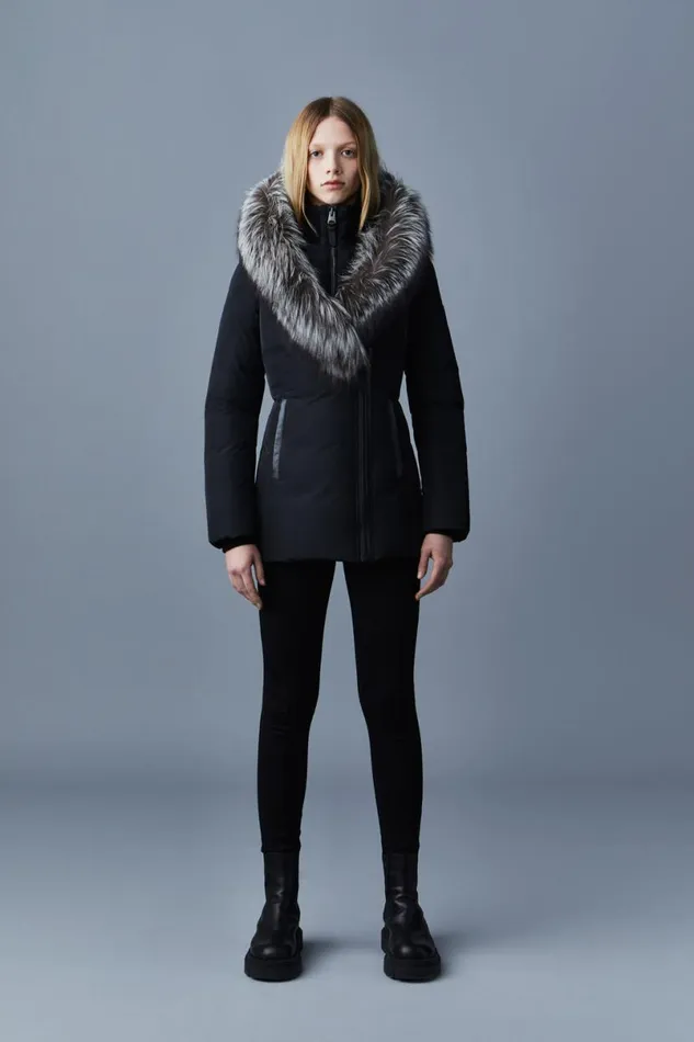 Downs and Jackets Women Mackage ADALI Down Coat With Silver Fox Fur Signature Mackage Collar Black