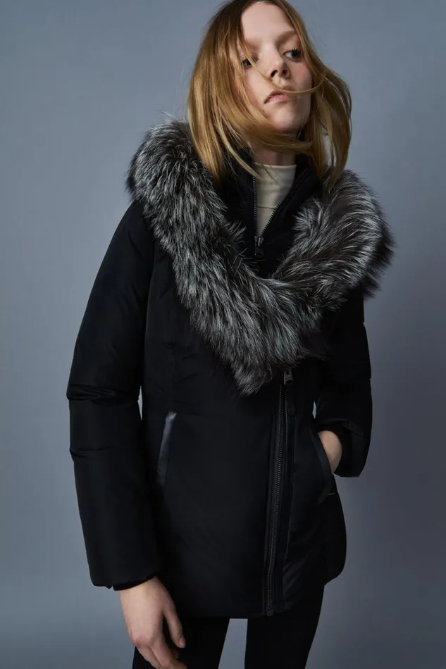 Downs and Jackets Women Mackage ADALI Down Coat With Silver Fox Fur Signature Mackage Collar Black