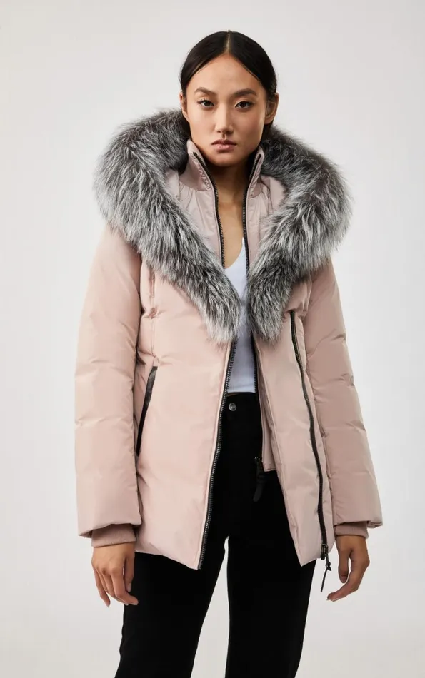 Downs and Jackets Women Mackage ADALI Down Coat With Silver Fox Fur Signature Mackage Collar Black