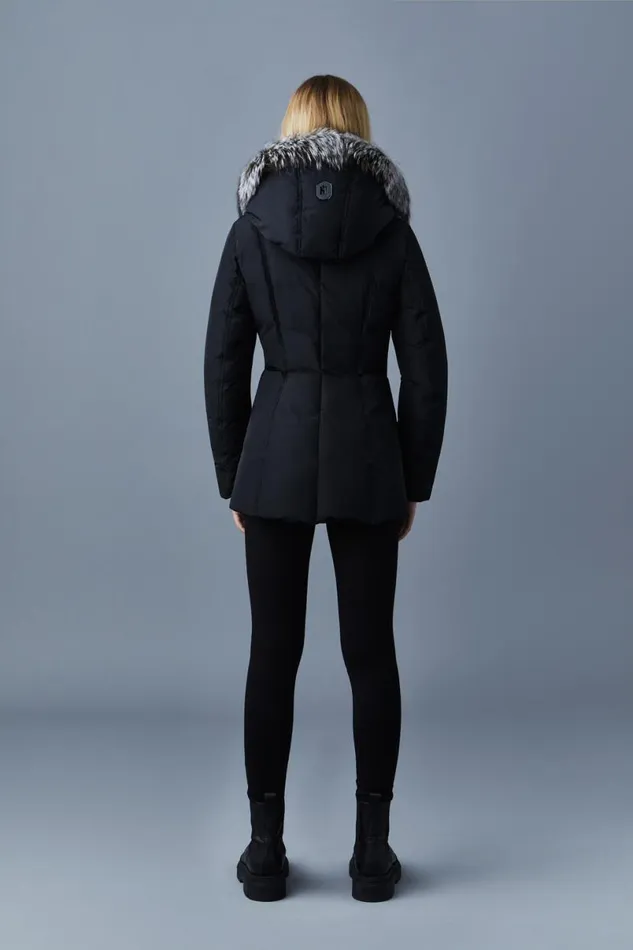 Downs and Jackets Women Mackage ADALI Down Coat With Silver Fox Fur Signature Mackage Collar Black