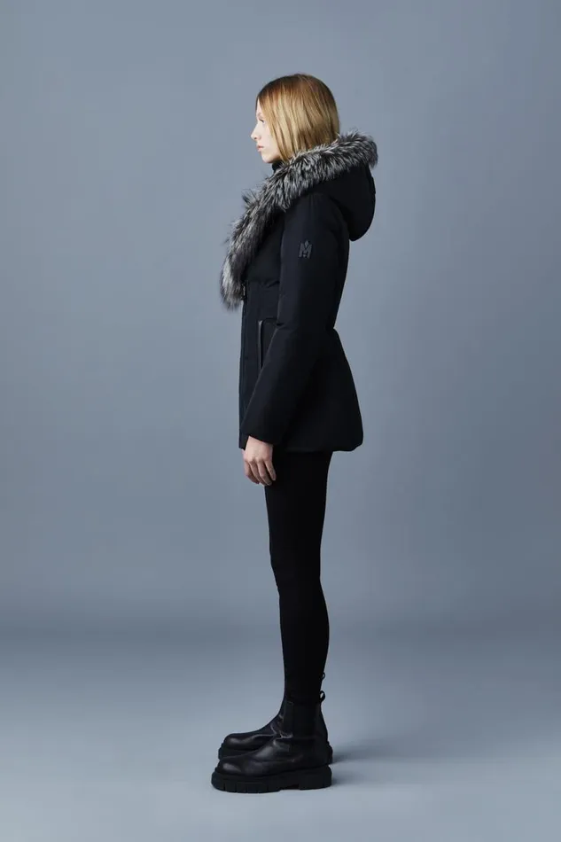 Downs and Jackets Women Mackage ADALI Down Coat With Silver Fox Fur Signature Mackage Collar Black