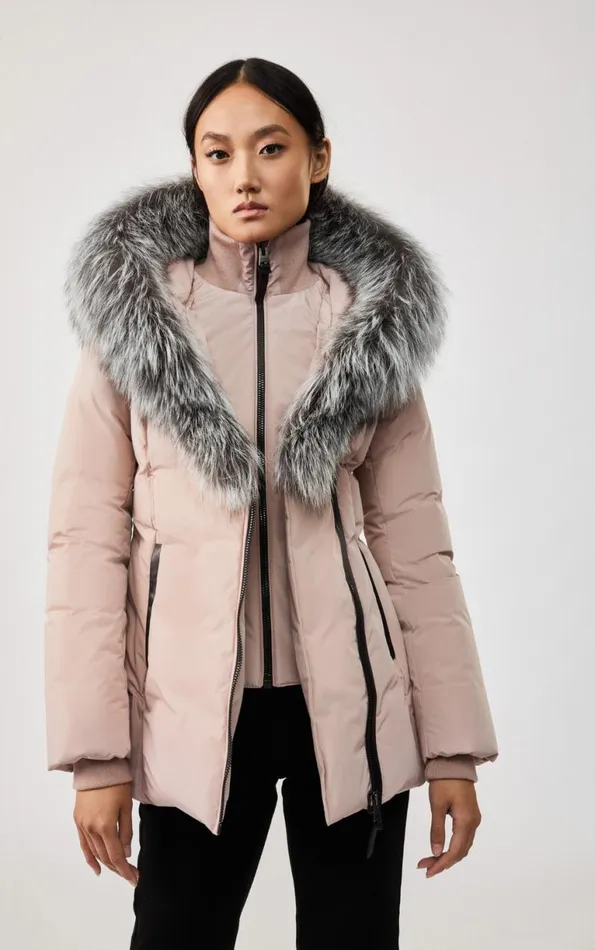 Downs and Jackets Women Mackage ADALI Down Coat With Silver Fox Fur Signature Mackage Collar Black