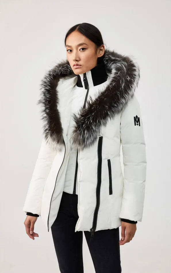 Downs and Jackets Women Mackage ADALI Down Coat With Silver Fox Fur Signature Mackage Collar Black