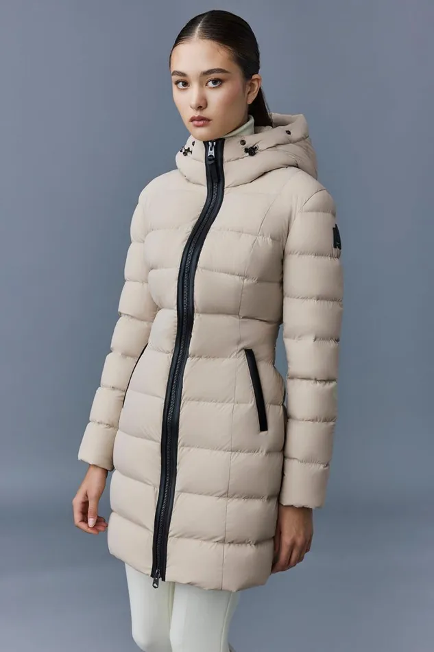 Downs and Jackets Women Mackage CALLA Agile360 Stretch Light Down Coat With Blue Fox Fur Collar Trench