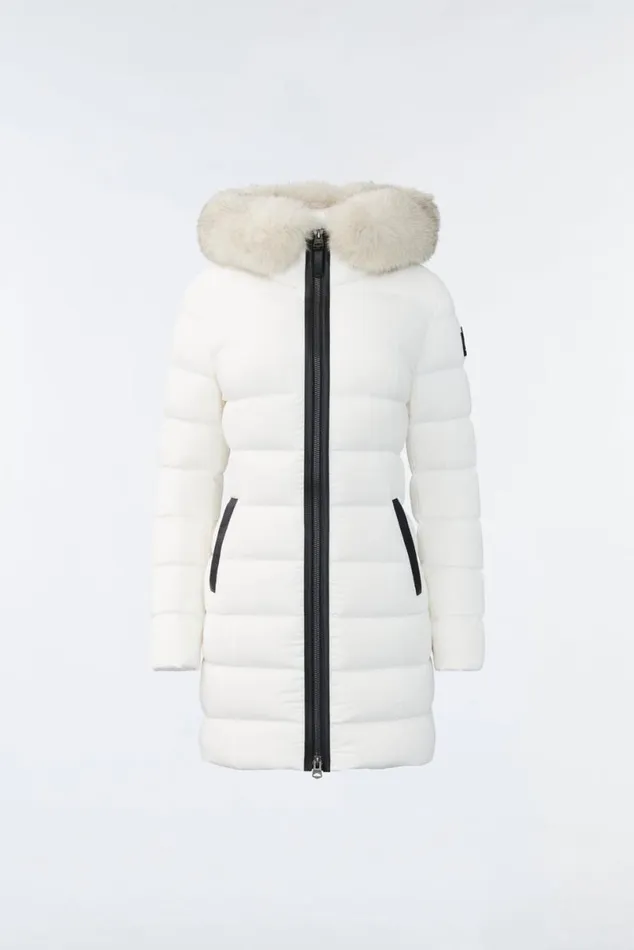 Downs and Jackets Women Mackage CALLA Agile360 Stretch Light Down Coat With Blue Fox Fur Collar Trench