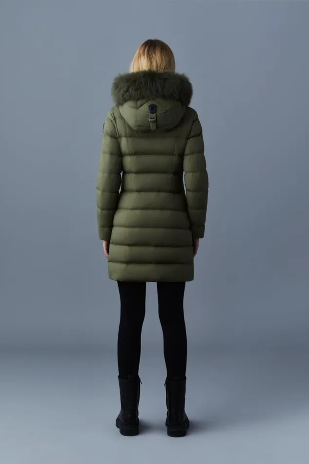 Downs and Jackets Women Mackage CALLA Agile360 Stretch Light Down Coat With Blue Fox Fur Collar Trench