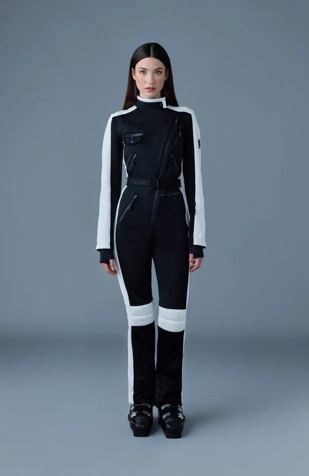 Downs and Jackets Women Mackage MIAKIM Techno Fleece Ski Suit With Asymmetrical Zip White