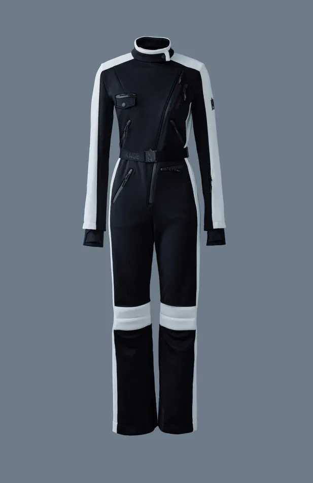 Downs and Jackets Women Mackage MIAKIM Techno Fleece Ski Suit With Asymmetrical Zip White