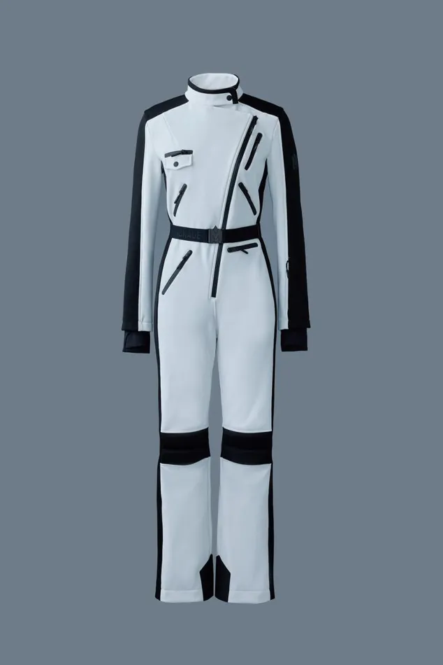 Downs and Jackets Women Mackage MIAKIM Techno Fleece Ski Suit With Asymmetrical Zip White