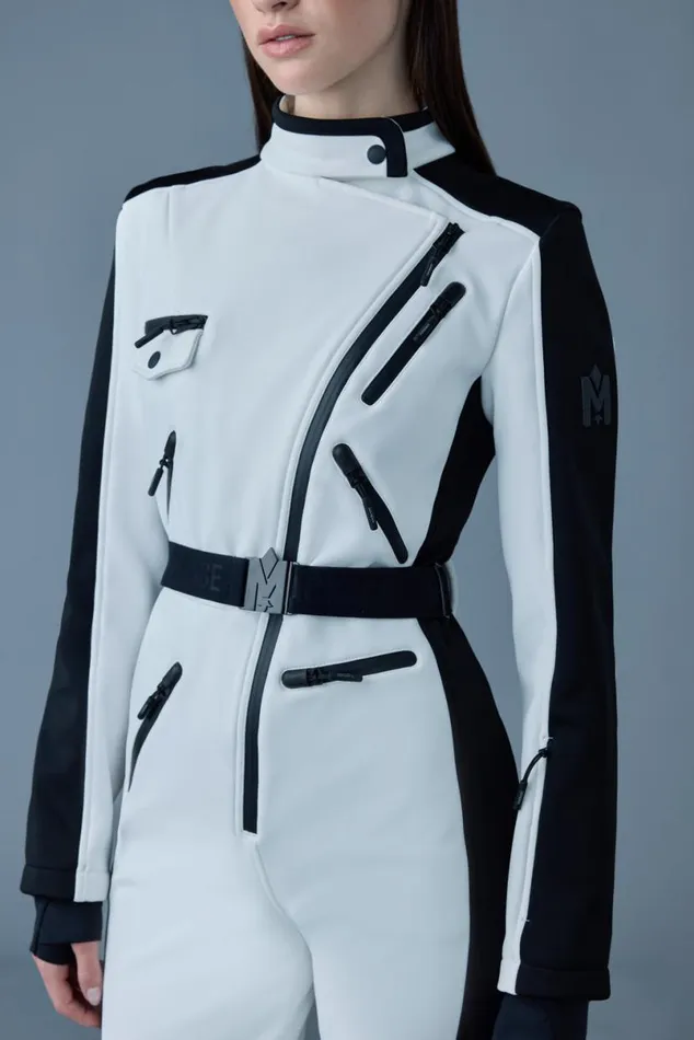 Downs and Jackets Women Mackage MIAKIM Techno Fleece Ski Suit With Asymmetrical Zip White