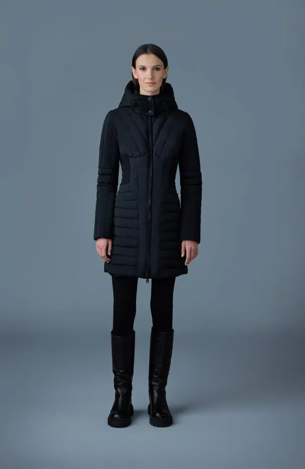 Downs and Jackets Women Mackage OKSANA Smocked Detail Long Down Coat Black Downs and Jackets Women Mackage OKSANA Smocked Detail Long Down Coat Black