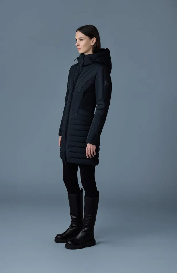 Downs and Jackets Women Mackage OKSANA Smocked Detail Long Down Coat Black Downs and Jackets Women Mackage OKSANA Smocked Detail Long Down Coat Black