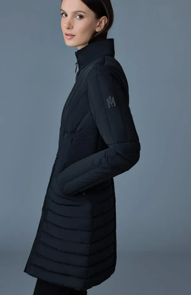 Downs and Jackets Women Mackage OKSANA Smocked Detail Long Down Coat Black Downs and Jackets Women Mackage OKSANA Smocked Detail Long Down Coat Black