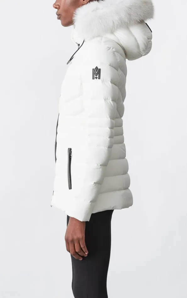Downs and Jackets Women Mackage PATSY Agile 360 Down Jacket With Blue Fox Fur Cream