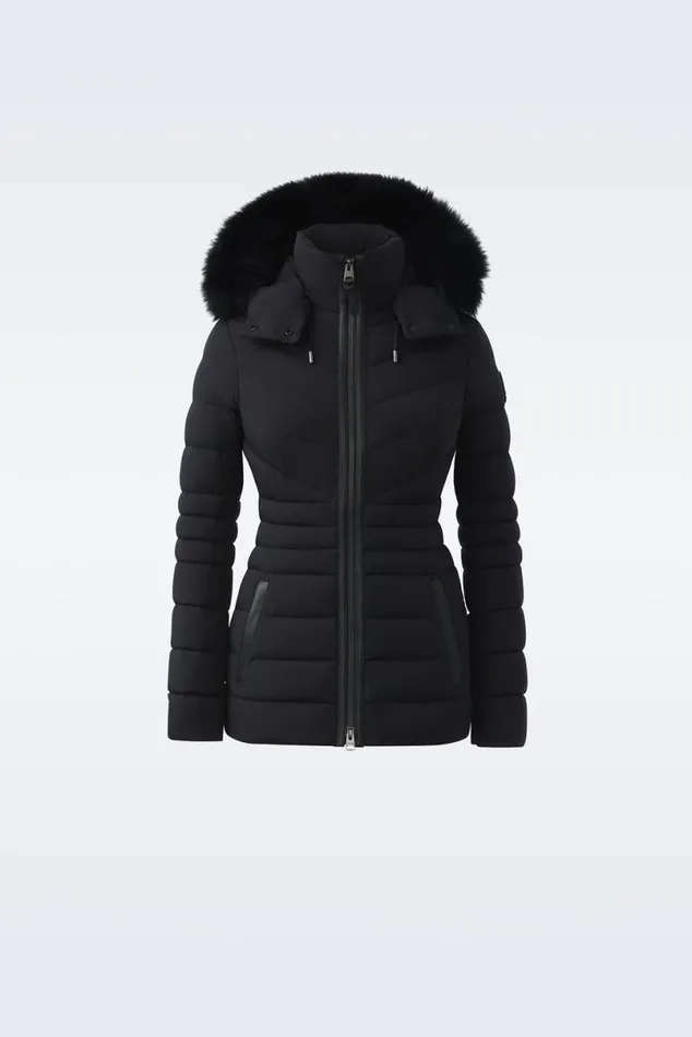 Downs and Jackets Women Mackage PATSY Agile 360 Down Jacket With Blue Fox Fur Cream
