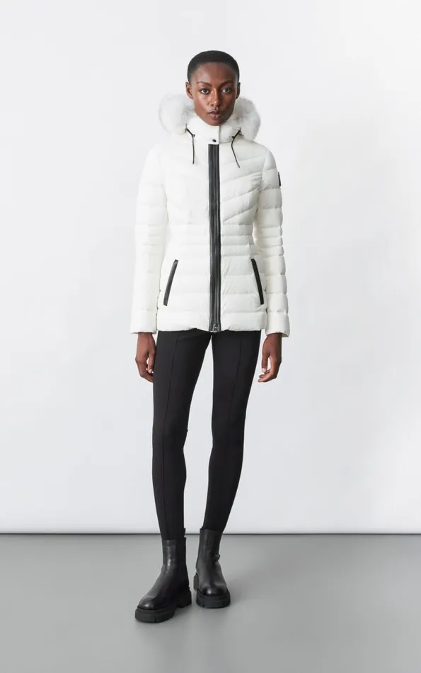 Downs and Jackets Women Mackage PATSY Agile 360 Down Jacket With Blue Fox Fur Cream