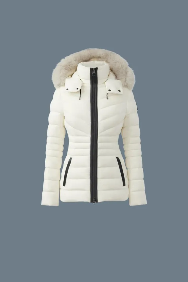 Downs and Jackets Women Mackage PATSY Agile 360 Down Jacket With Blue Fox Fur Cream