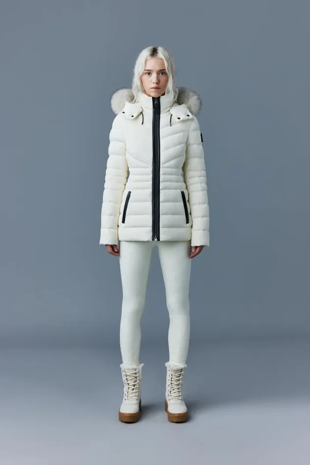 Downs and Jackets Women Mackage PATSY Agile 360 Down Jacket With Blue Fox Fur Cream