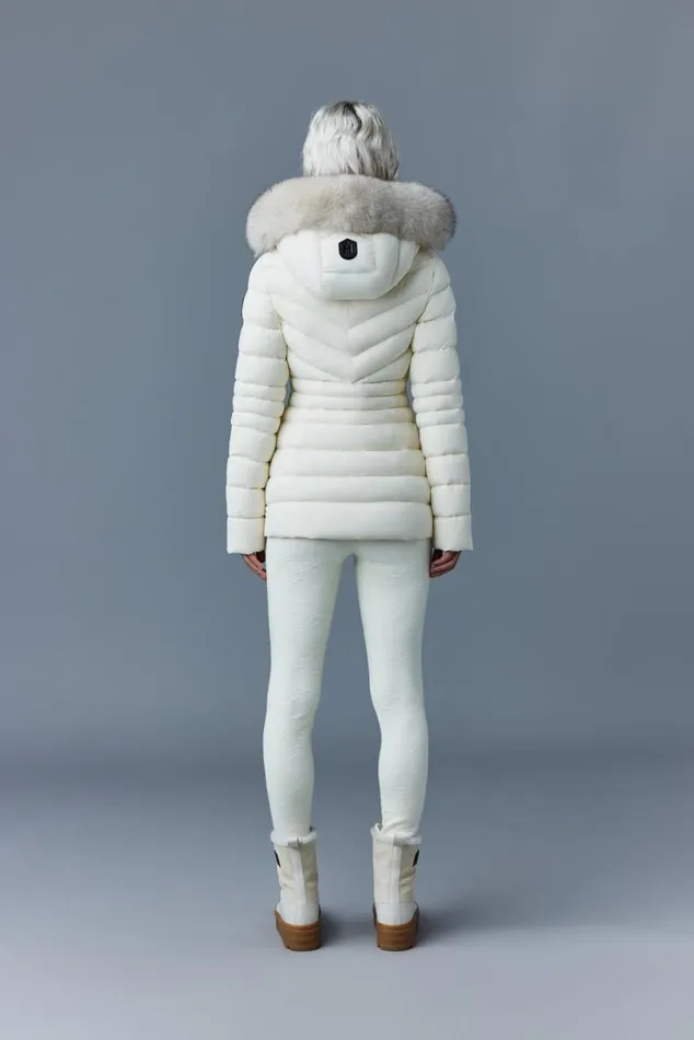 Downs and Jackets Women Mackage PATSY Agile 360 Down Jacket With Blue Fox Fur Cream