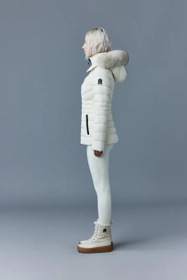 Downs and Jackets Women Mackage PATSY Agile 360 Down Jacket With Blue Fox Fur Cream