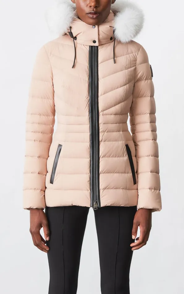 Downs and Jackets Women Mackage PATSY Agile 360 Down Jacket With Blue Fox Fur Cream