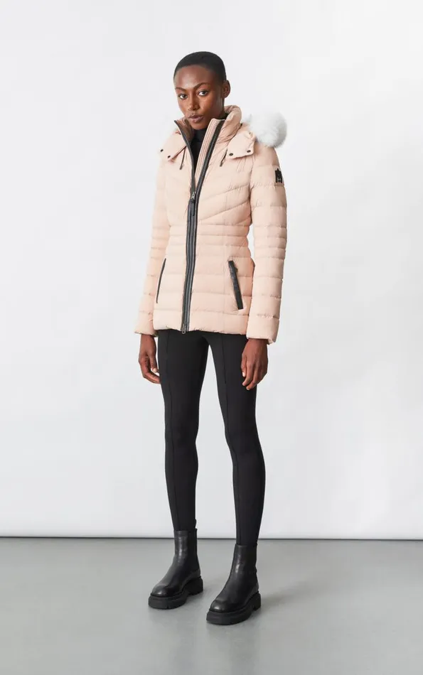 Downs and Jackets Women Mackage PATSY Agile 360 Down Jacket With Blue Fox Fur Cream