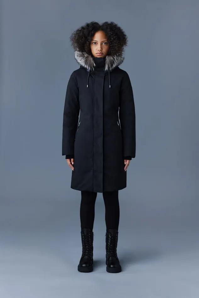 Downs and Jackets Women Mackage SHILOH 2in1 Fitted Down Coat With Removable Bib And Silver Fox Fur Black