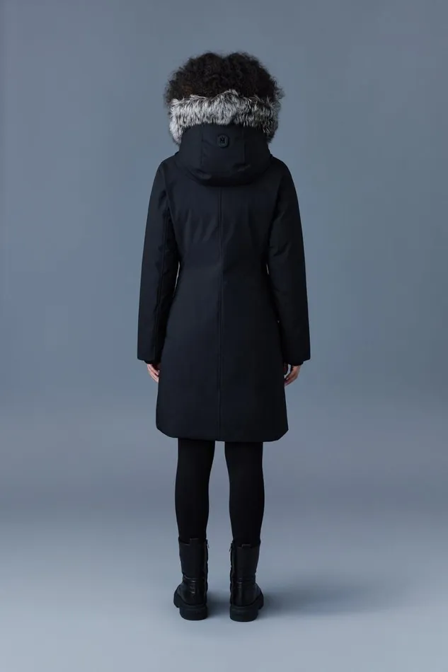Downs and Jackets Women Mackage SHILOH 2in1 Fitted Down Coat With Removable Bib And Silver Fox Fur Black