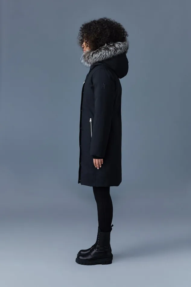 Downs and Jackets Women Mackage SHILOH 2in1 Fitted Down Coat With Removable Bib And Silver Fox Fur Black