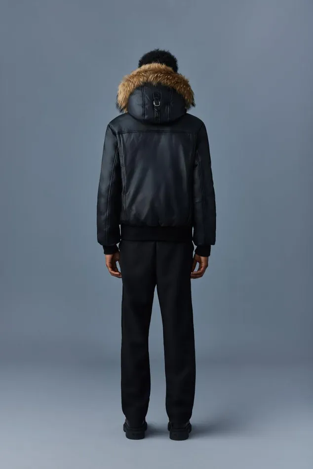 Downs and Parkas Men Mackage GLEN 2in1 r Leather Bomber Jacket With Hooded Bib and Natural Fur Black