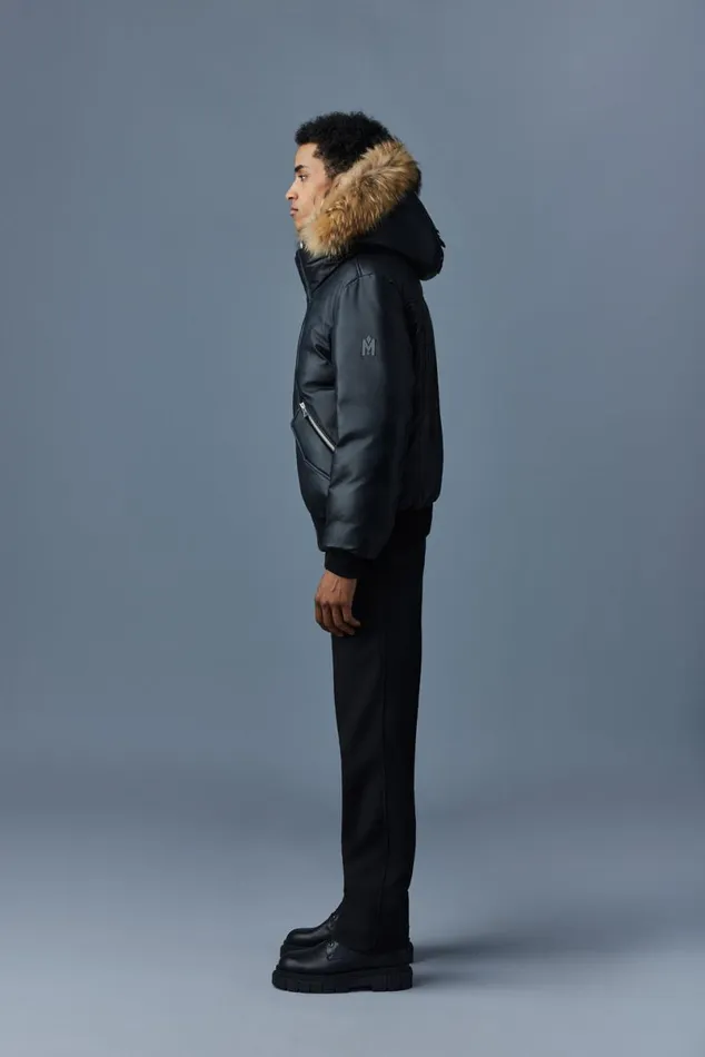 Downs and Parkas Men Mackage GLEN 2in1 r Leather Bomber Jacket With Hooded Bib and Natural Fur Black