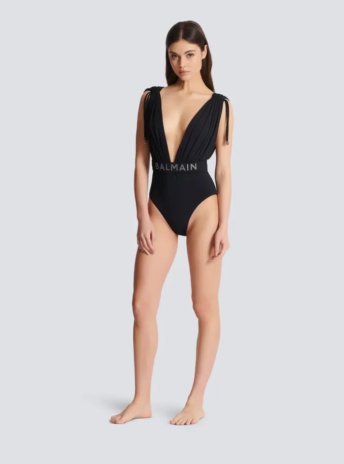 Draped Swimsuit Black Women Balmain Swimwear