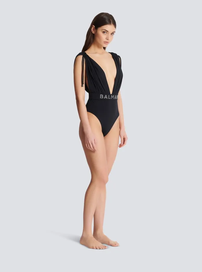 Draped Swimsuit Black Women Balmain Swimwear