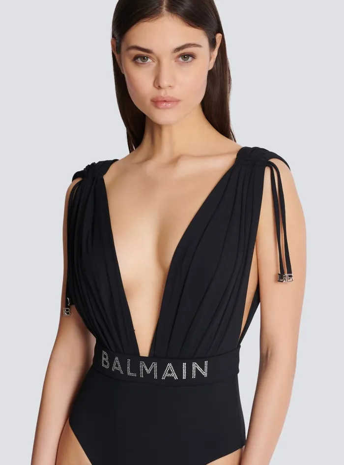 Draped Swimsuit Black Women Balmain Swimwear