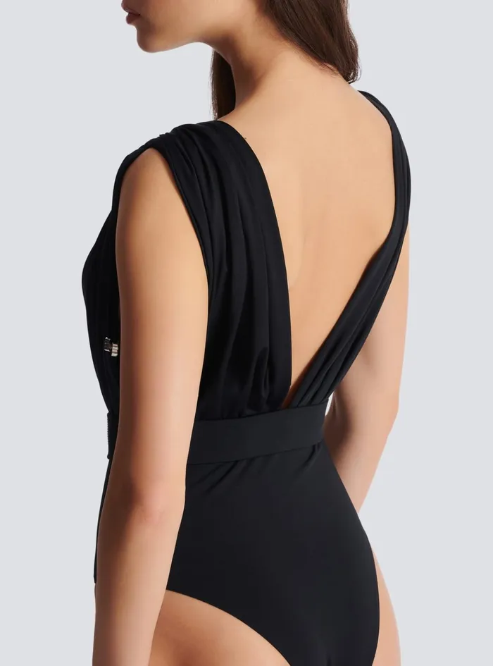 Draped Swimsuit Black Women Balmain Swimwear