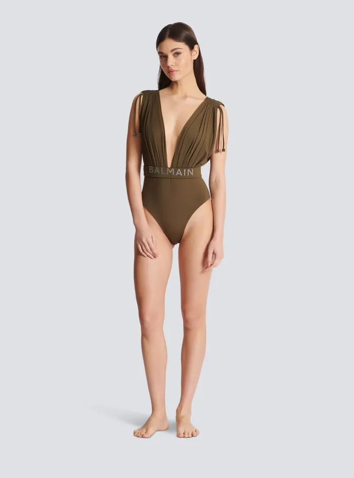 Draped Swimsuit Khaki Women Balmain Swimwear