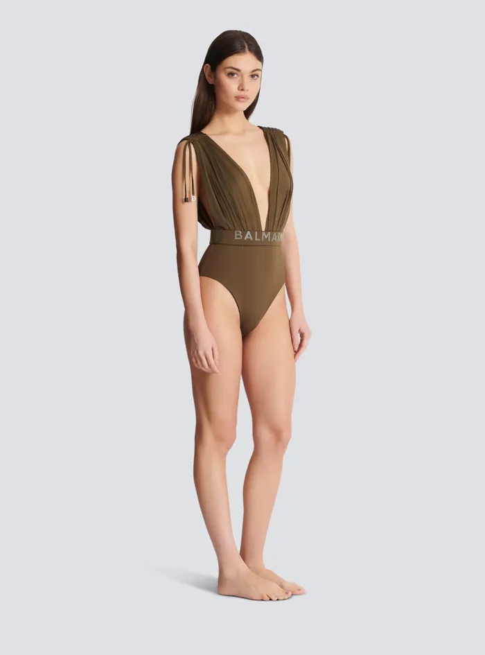 Draped Swimsuit Khaki Women Balmain Swimwear