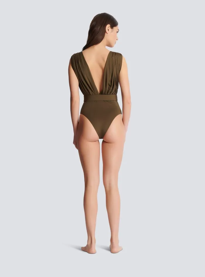 Draped Swimsuit Khaki Women Balmain Swimwear
