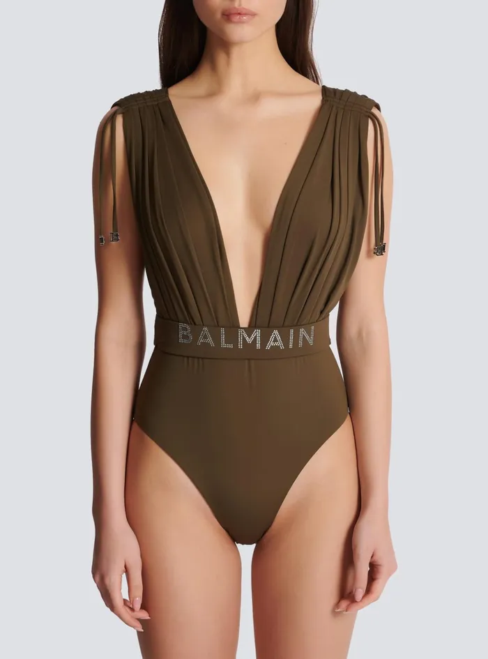 Draped Swimsuit Khaki Women Balmain Swimwear