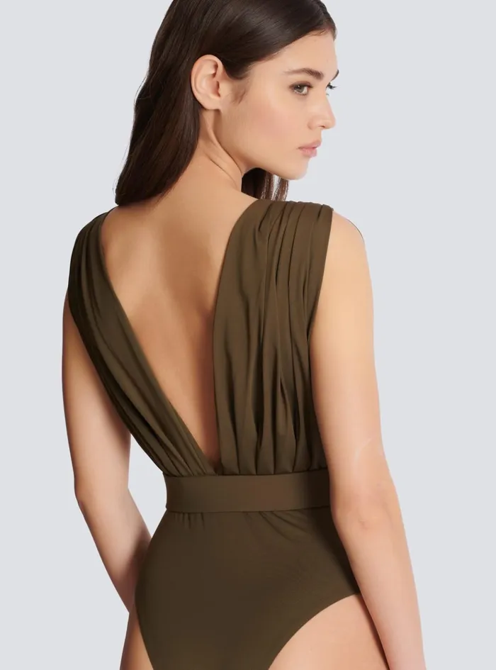 Draped Swimsuit Khaki Women Balmain Swimwear
